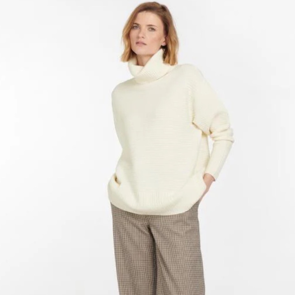 Barbour Cream Cowl Neck Ribbed Sweater